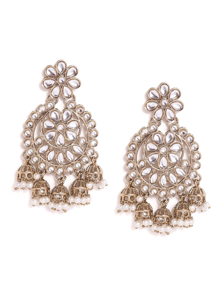 Priyaasi Floral Kundan Chandbali Mehandi Plating Mini Jhumki hanging Earrings