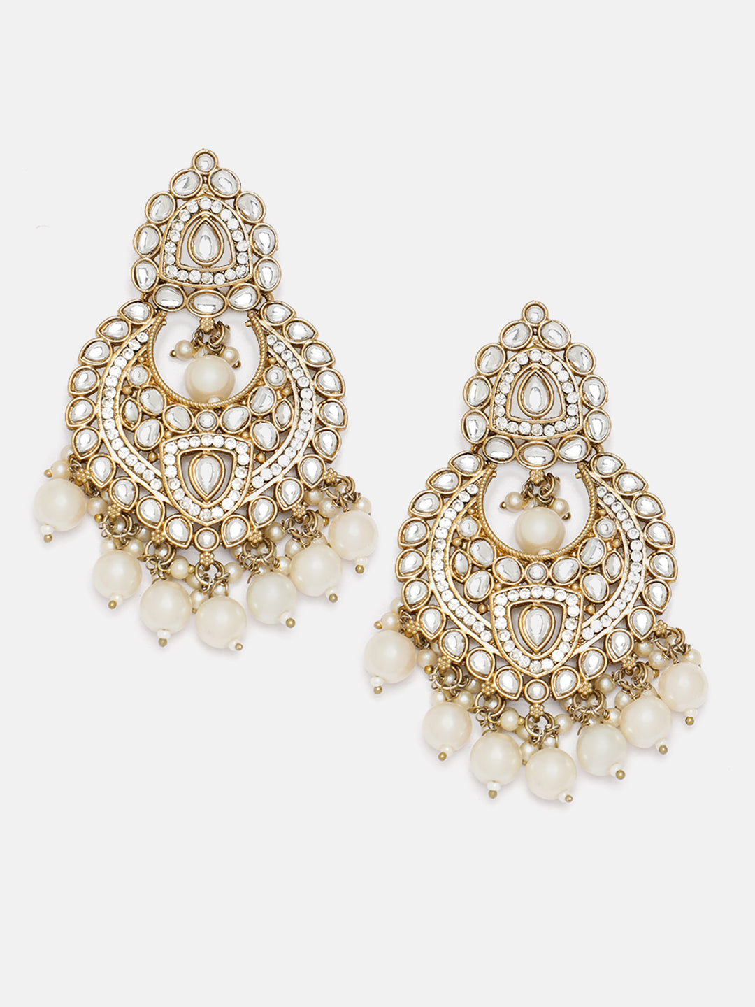 Priyaasi Simple Kundan Pearl Mehandi Plating Chandbali Earrings