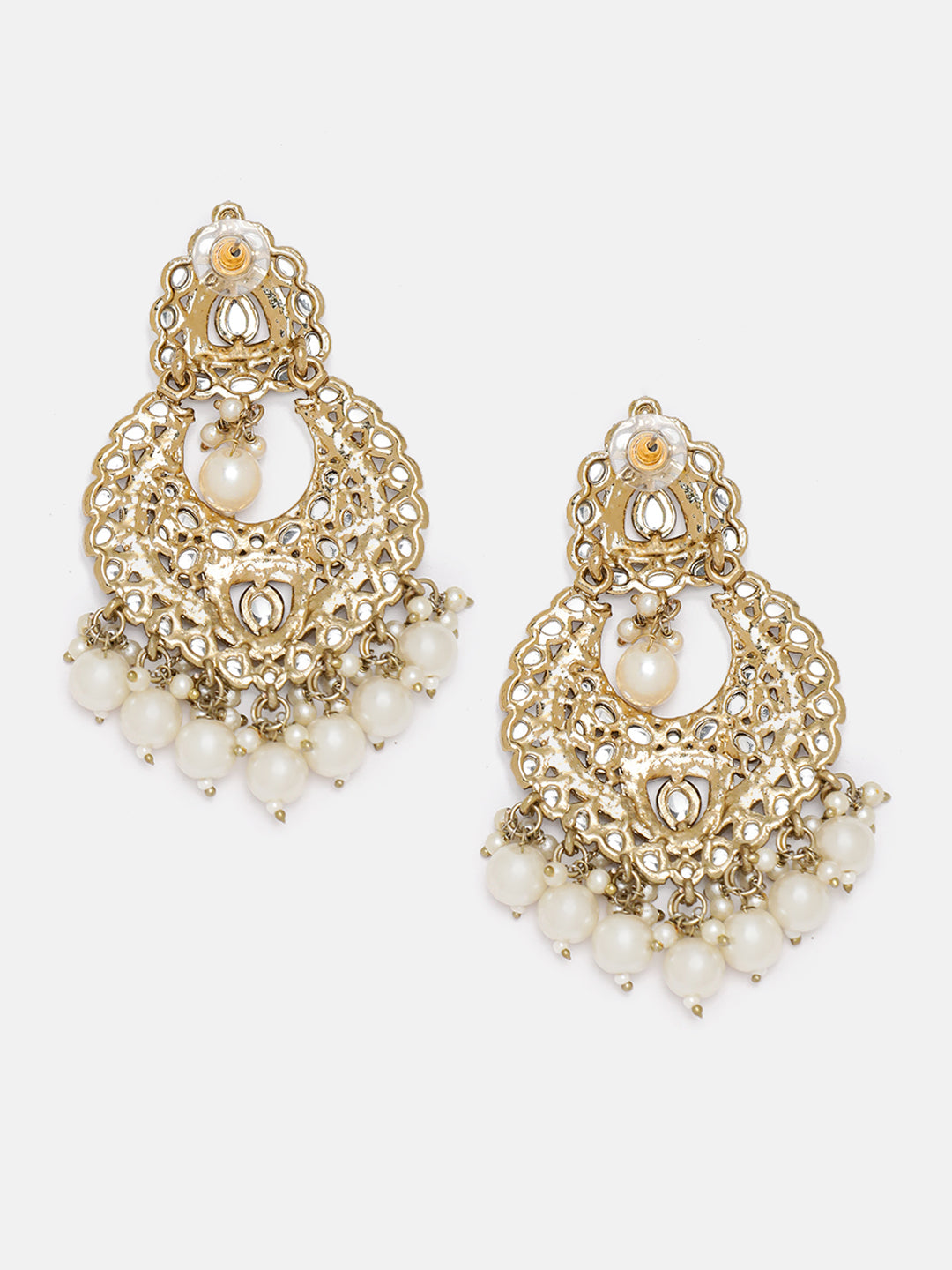 Priyaasi Simple Kundan Pearl Mehandi Plating Chandbali Earrings