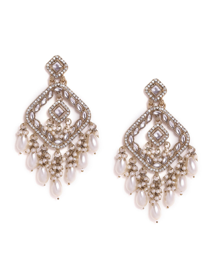 Priyaasi Kundan Fresh Water Pearls Mehandi Plating Stylish Look Drop Earrings