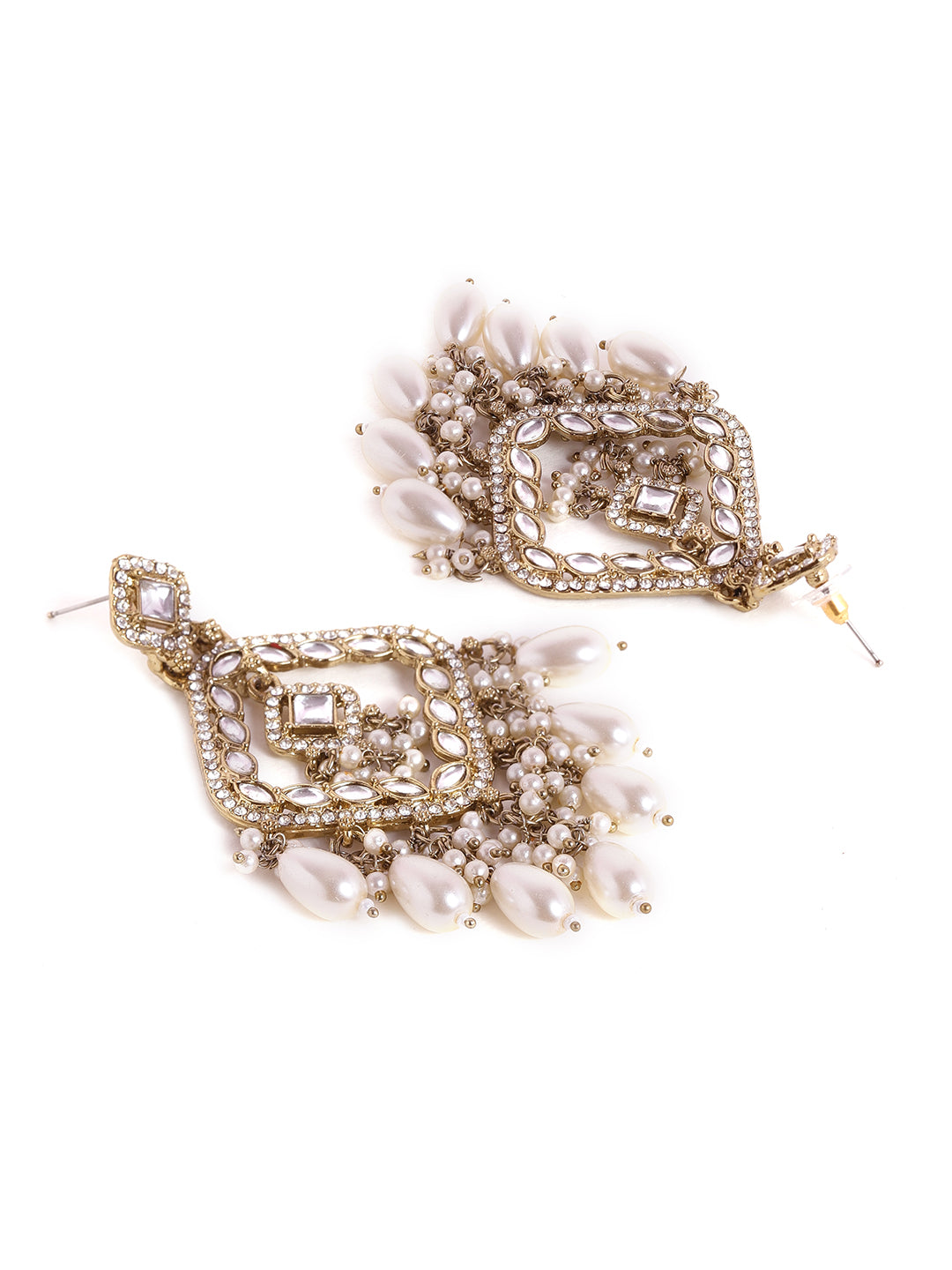 Priyaasi Kundan Fresh Water Pearls Mehandi Plating Stylish Look Drop Earrings