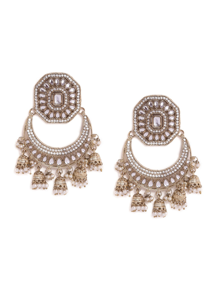 Priyaasi Kundan Chandbali Elegance Mehandi Plating Mini Fresh Water Pearl Hanging Earrings