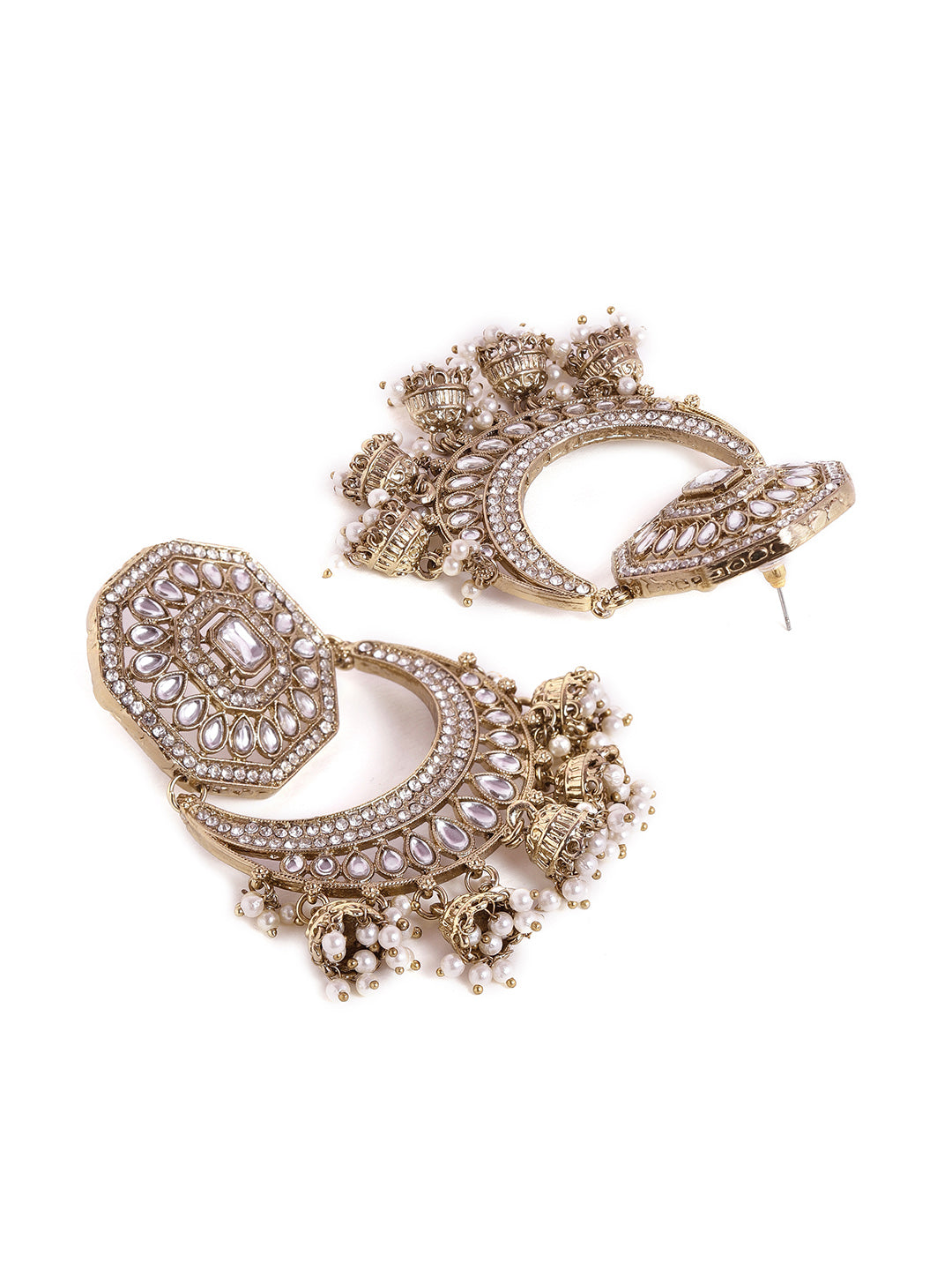 Priyaasi Kundan Chandbali Elegance Mehandi Plating Mini Fresh Water Pearl Hanging Earrings