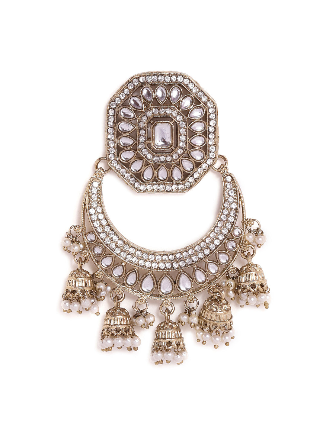 Priyaasi Kundan Chandbali Elegance Mehandi Plating Mini Fresh Water Pearl Hanging Earrings