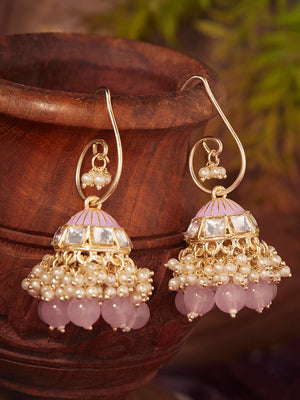 Priyaasi Lavender Beads Kundan Mini Pearl Gold Plated Jhumki Earrings