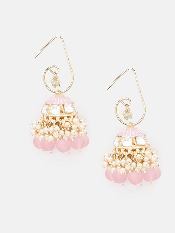 Priyaasi Lavender Beads Kundan Mini Pearl Gold Plated Jhumki Earrings