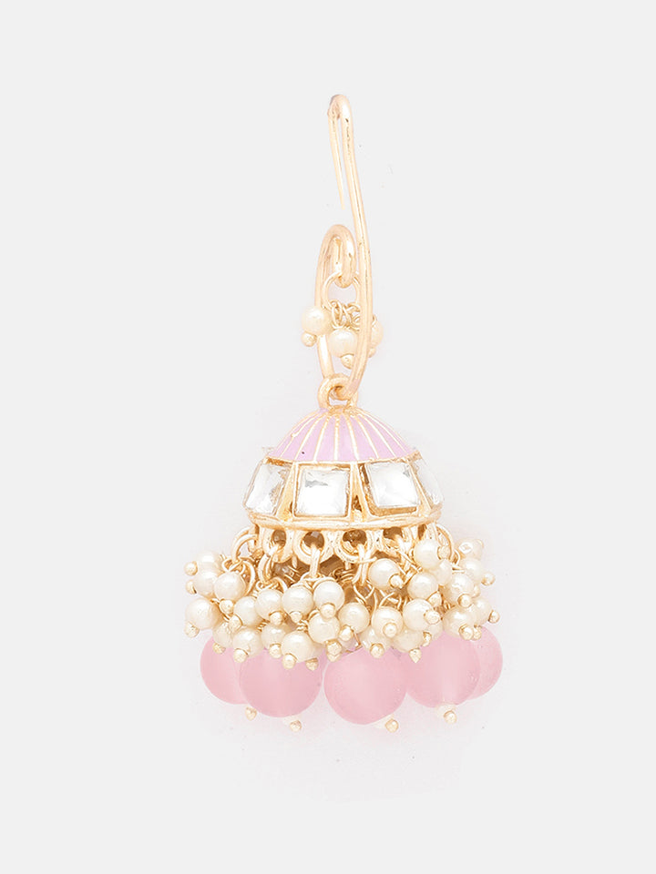 Priyaasi Lavender Beads Kundan Mini Pearl Gold Plated Jhumki Earrings