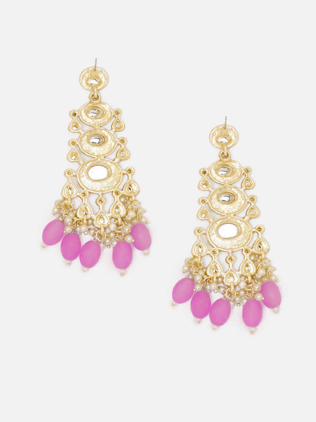 Priyaasi Lavender Geometrical Design Beads Mini Pearls Gold Plated Drop Earrings