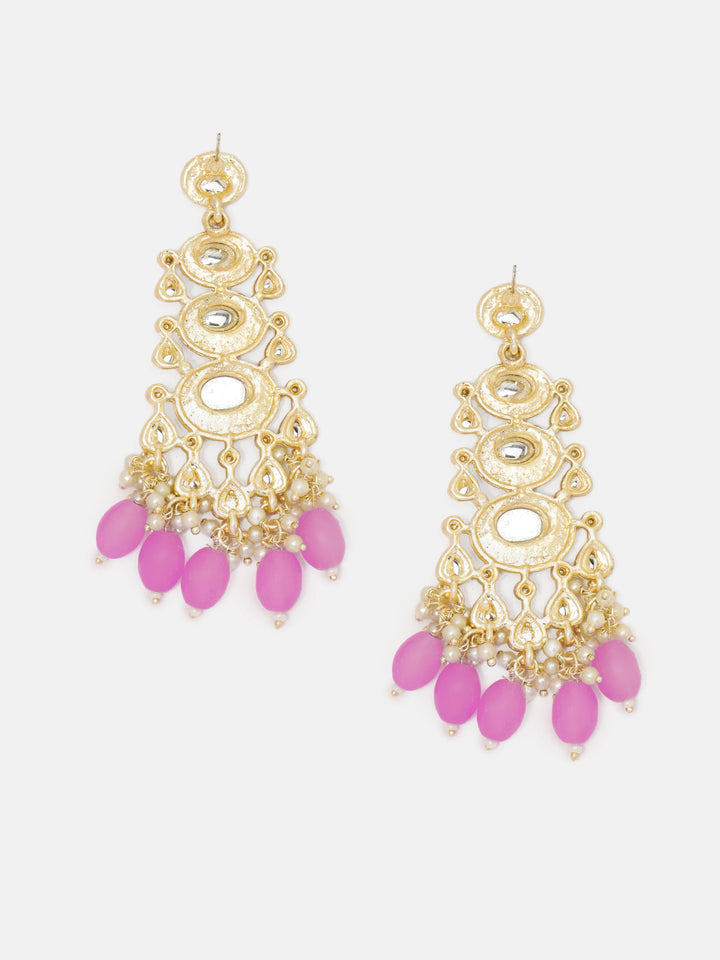 Priyaasi Lavender Geometrical Design Beads Mini Pearls Gold Plated Drop Earrings