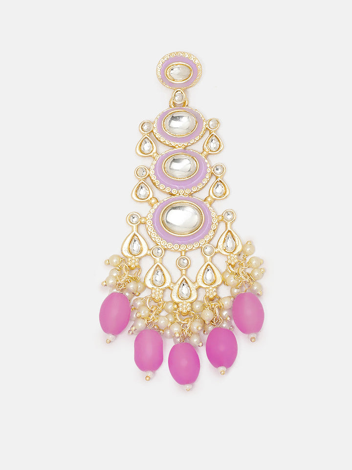 Priyaasi Lavender Geometrical Design Beads Mini Pearls Gold Plated Drop Earrings