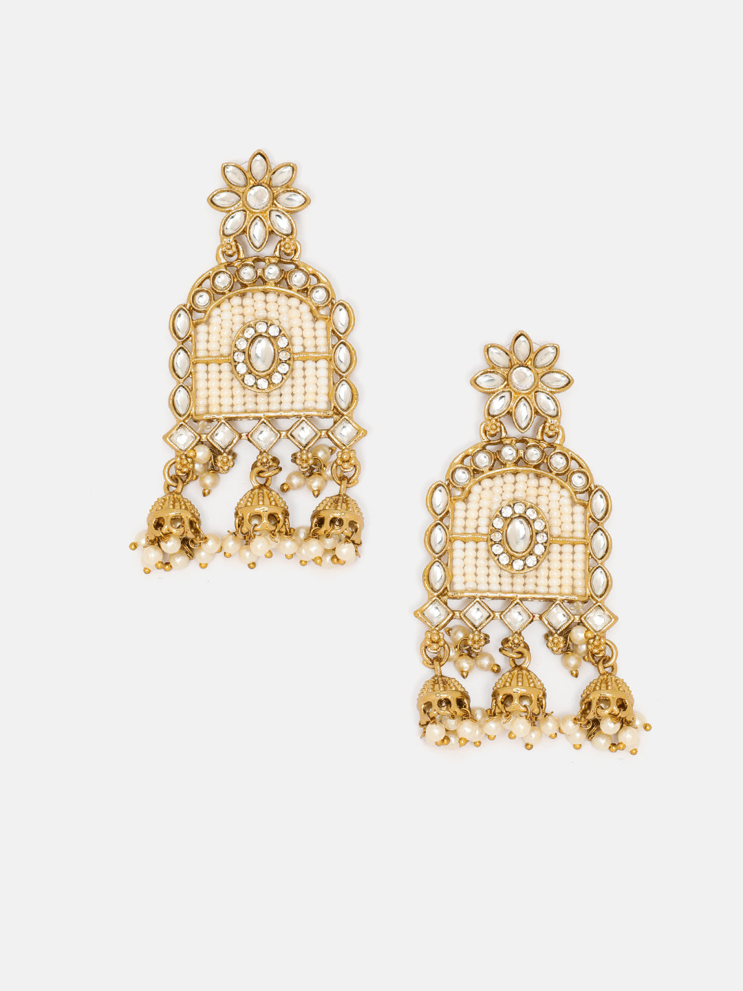 Priyaasi Indo Classic Blooming Floral Design Gold Plated Drop Earrings