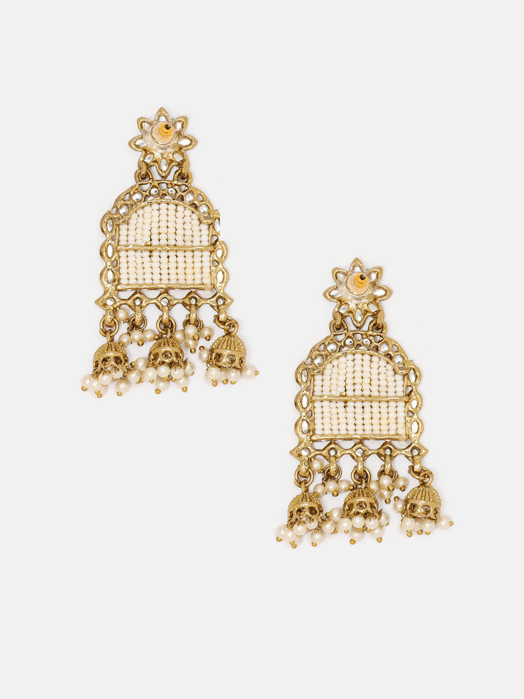 Priyaasi Indo Classic Blooming Floral Design Gold Plated Drop Earrings