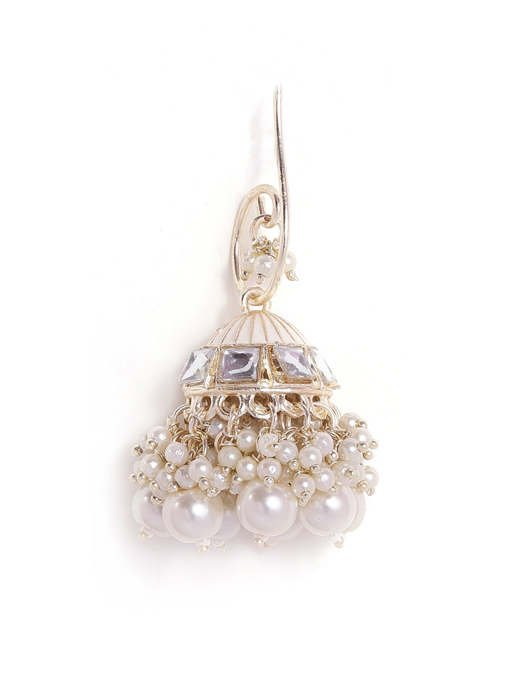 Priyaasi White Kundan Fresh Water Pearls hanging Gold Plated Jhumka earrings