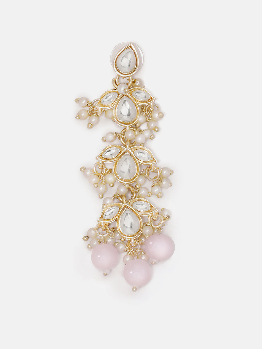 Priyaasi Kundan Floral Pattern Pink Beads Mini Pearl Elegance Gold Plated Drop Earrings