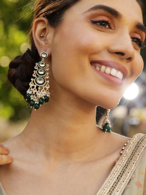 Priyaasi Simple Green Kundan Beads Drop Gold Plated Elegant earrings