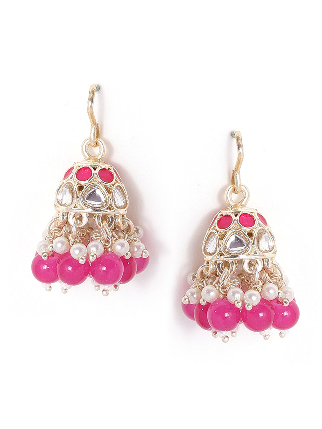 Priyaasi Mini Fresh Water Pearls Pink Beads Gold Plated Jhumka Earrings