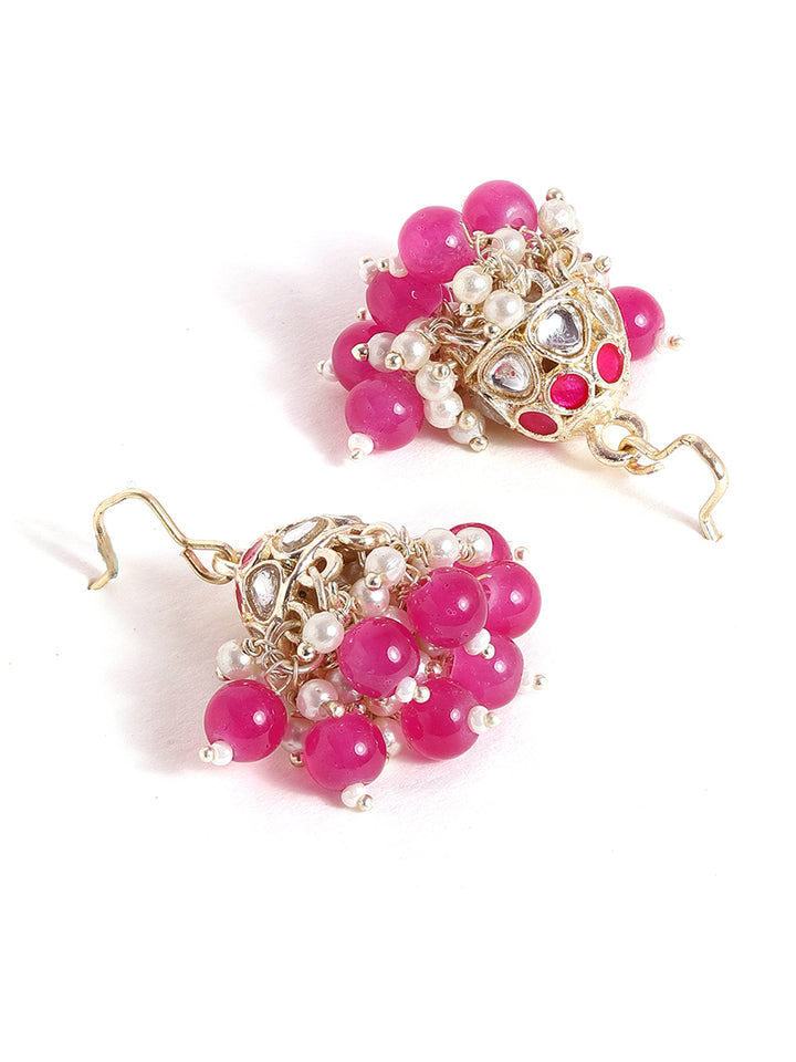Priyaasi Mini Fresh Water Pearls Pink Beads Gold Plated Jhumka Earrings