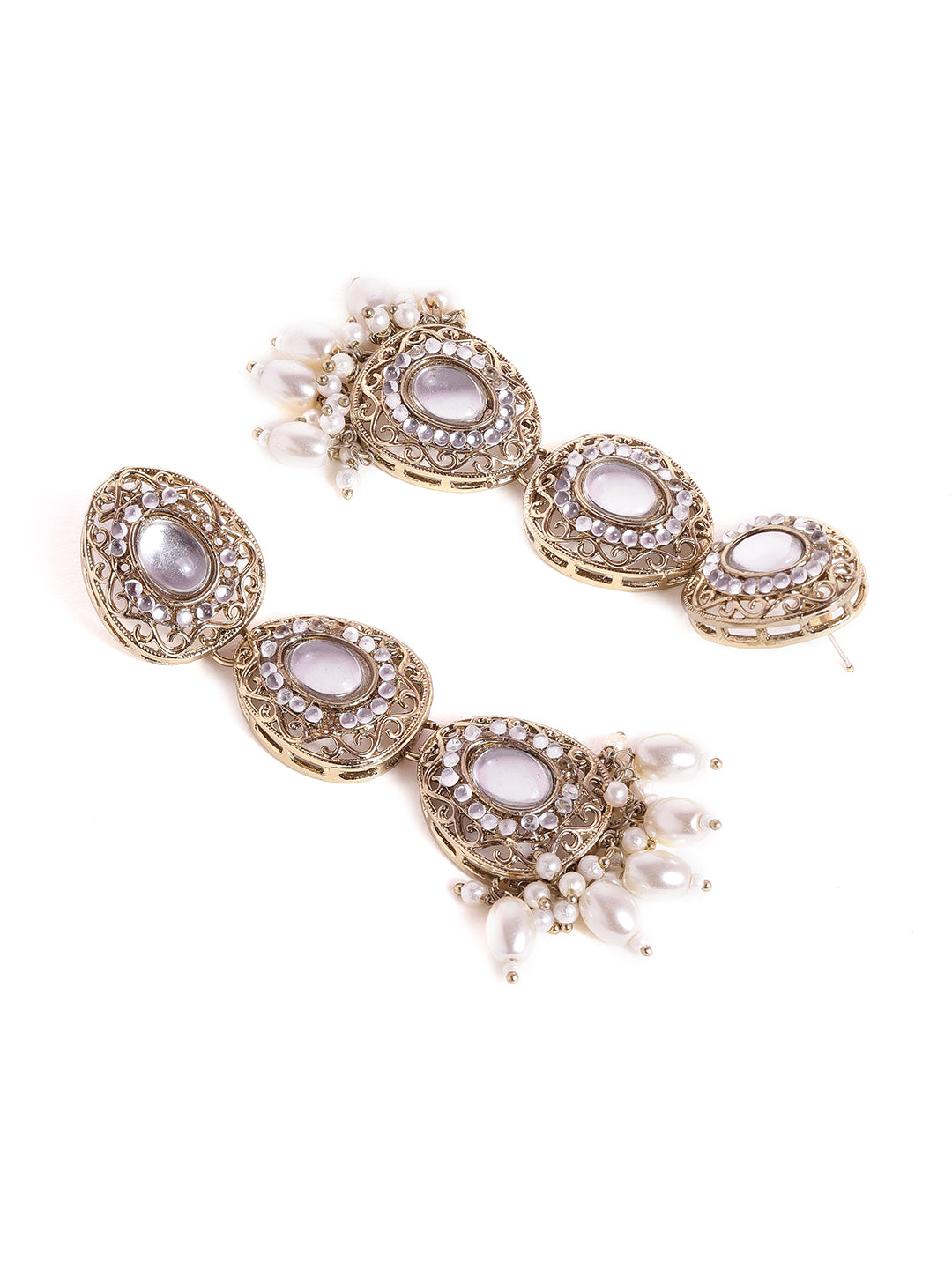 Priyaasi Drop shape Kundan Design Fresh Water Pearl Hanging Gold Plated Drop Earrings