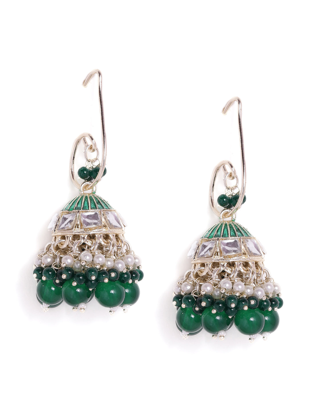 Priyaasi Green Fresh Water Pearl Beads Gold Plated Hanging Jhumka Earrings