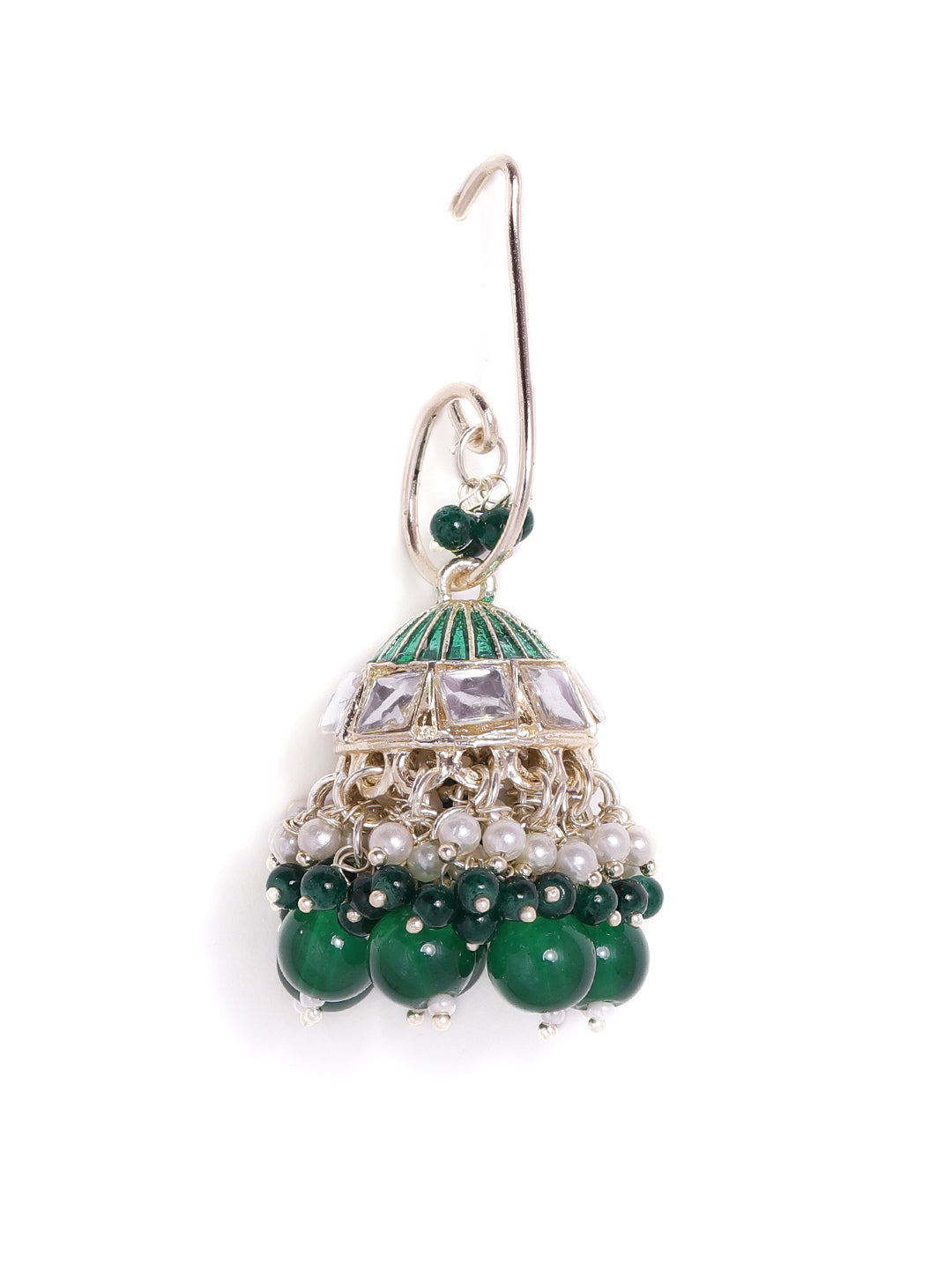 Priyaasi Green Fresh Water Pearl Beads Gold Plated Hanging Jhumka Earrings