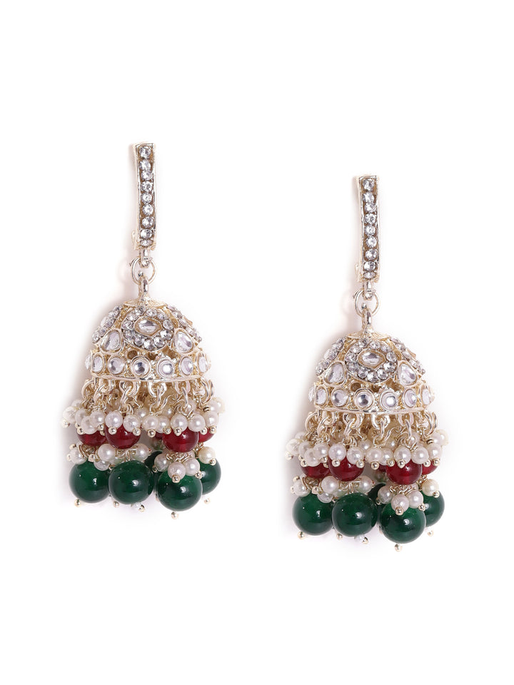 Priyaasi Ruby Green Kundan Gold Plated Pushback Jhumka Earrings