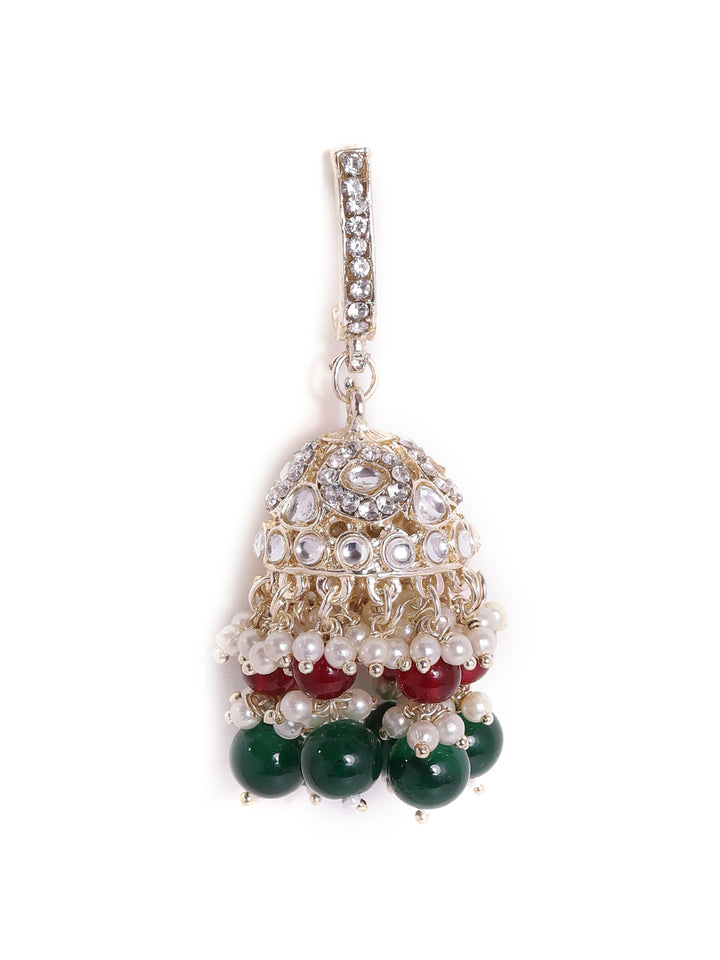 Priyaasi Ruby Green Kundan Gold Plated Pushback Jhumka Earrings