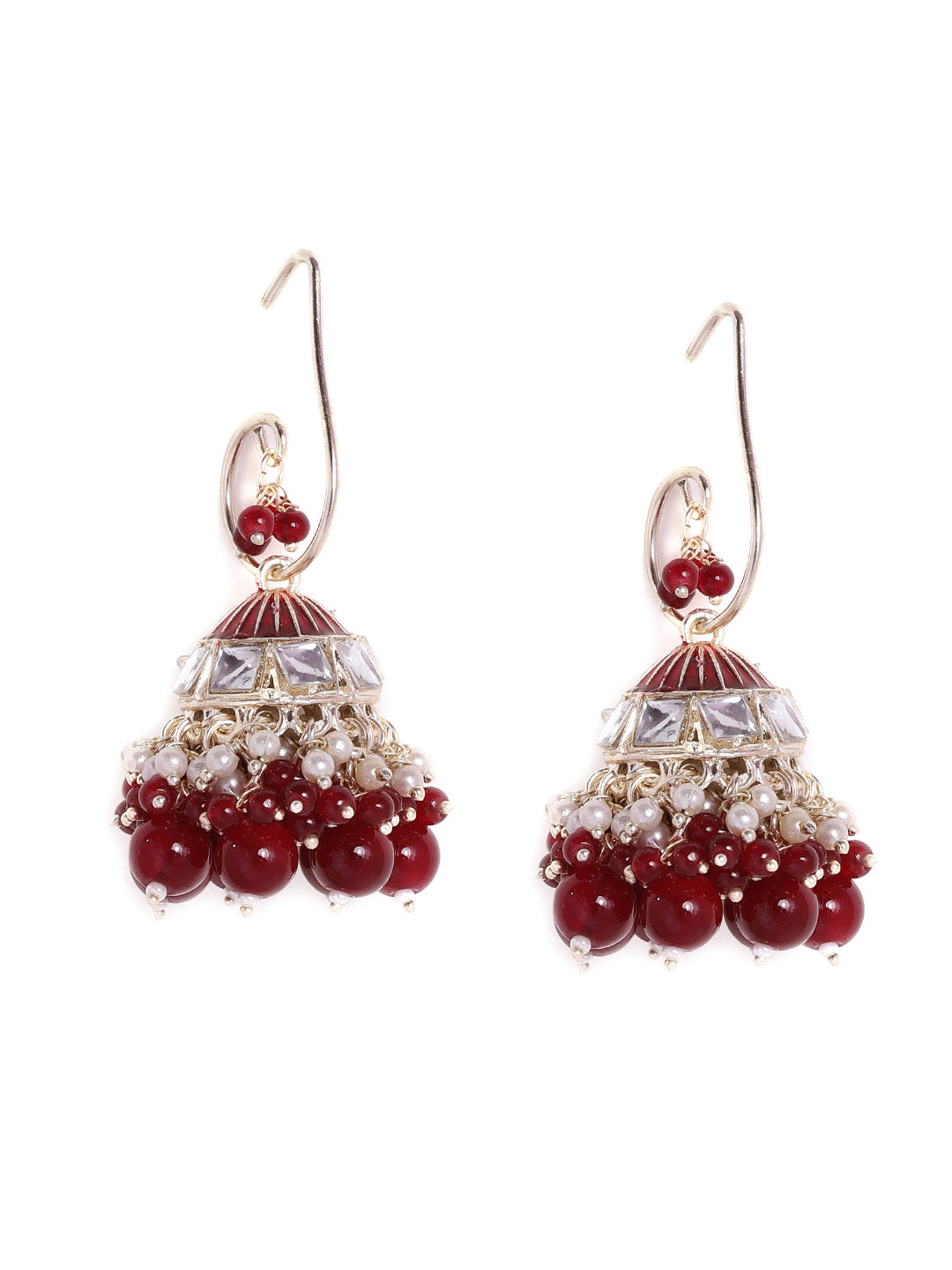 Priyaasi Chic Maroon Beads Mini Fresh Water Pearls Hanging Gold Plated jhumka earrings