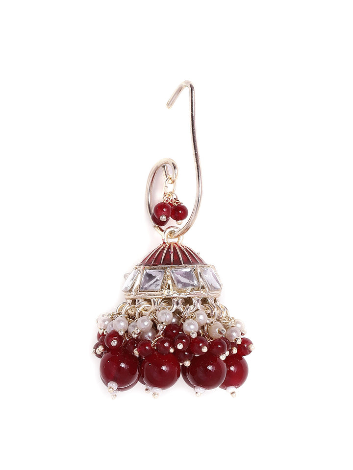 Priyaasi Chic Maroon Beads Mini Fresh Water Pearls Hanging Gold Plated jhumka earrings