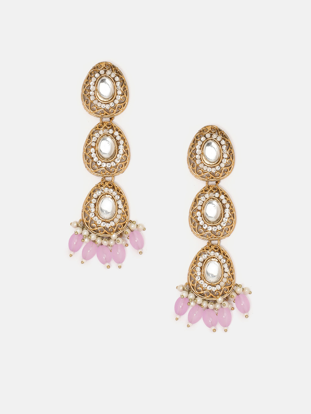 Priyaasi Drop pattern Lavender Beads Gold Plated Elegant Earrings