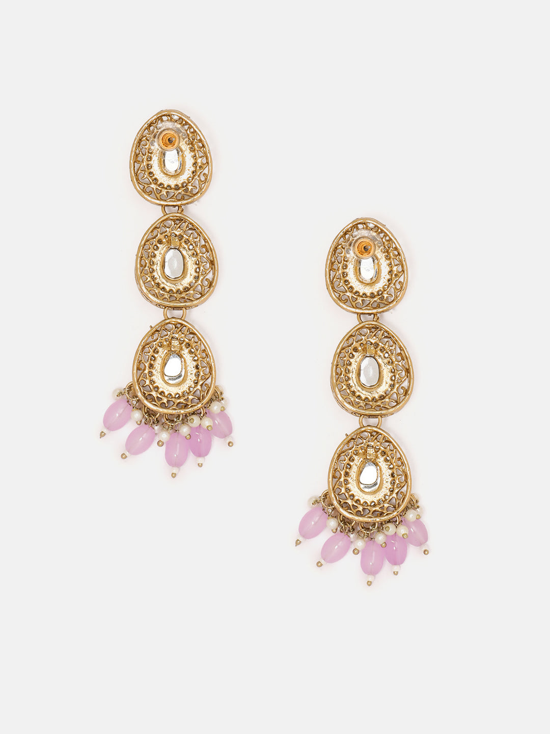 Priyaasi Drop pattern Lavender Beads Gold Plated Elegant Earrings