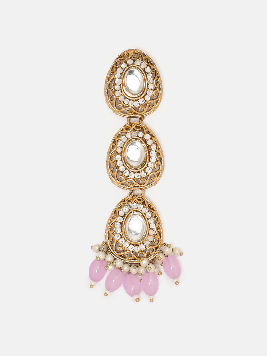 Priyaasi Drop pattern Lavender Beads Gold Plated Elegant Earrings