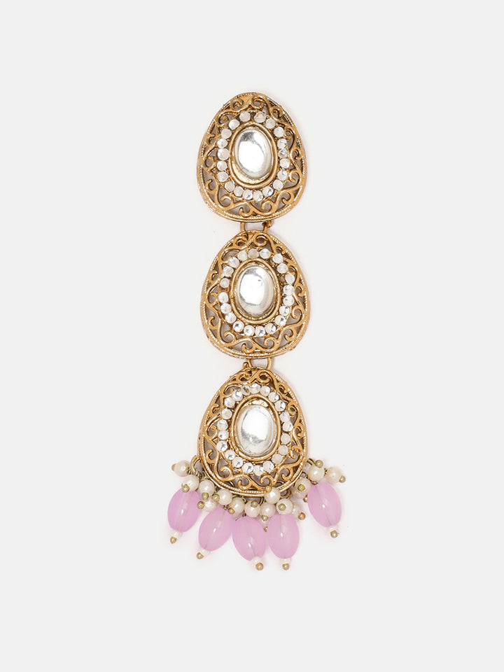 Priyaasi Drop pattern Lavender Beads Gold Plated Elegant Earrings