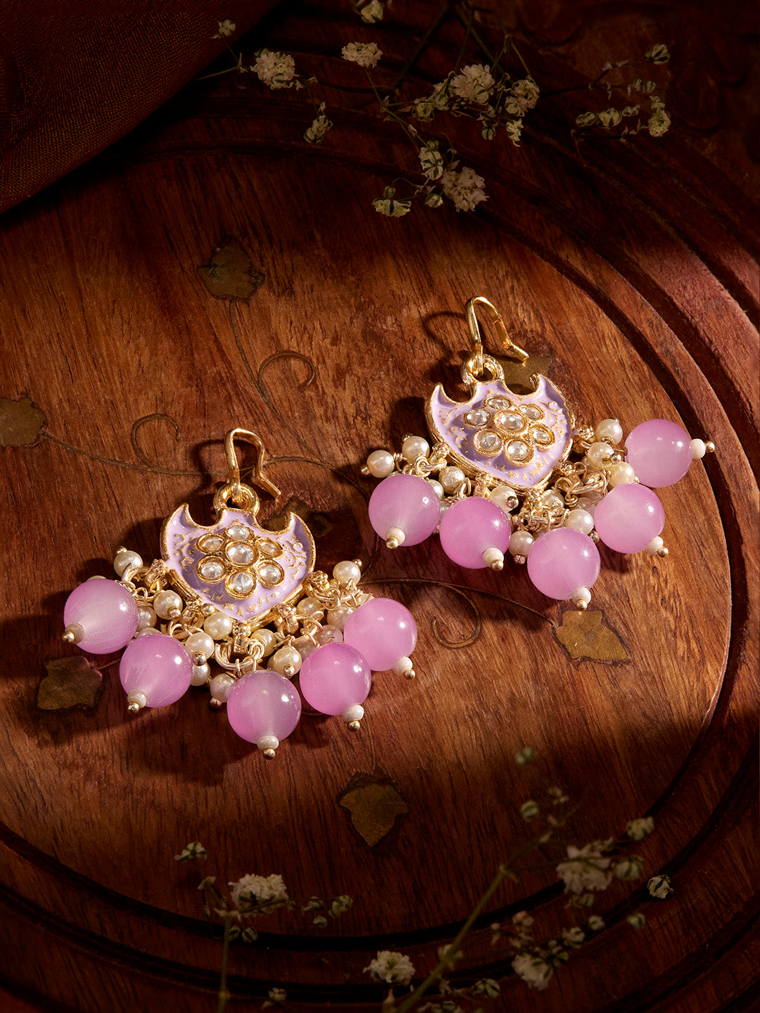 Priyaasi Lavander Floral Design Gold Plated Mini Pearls Earrings