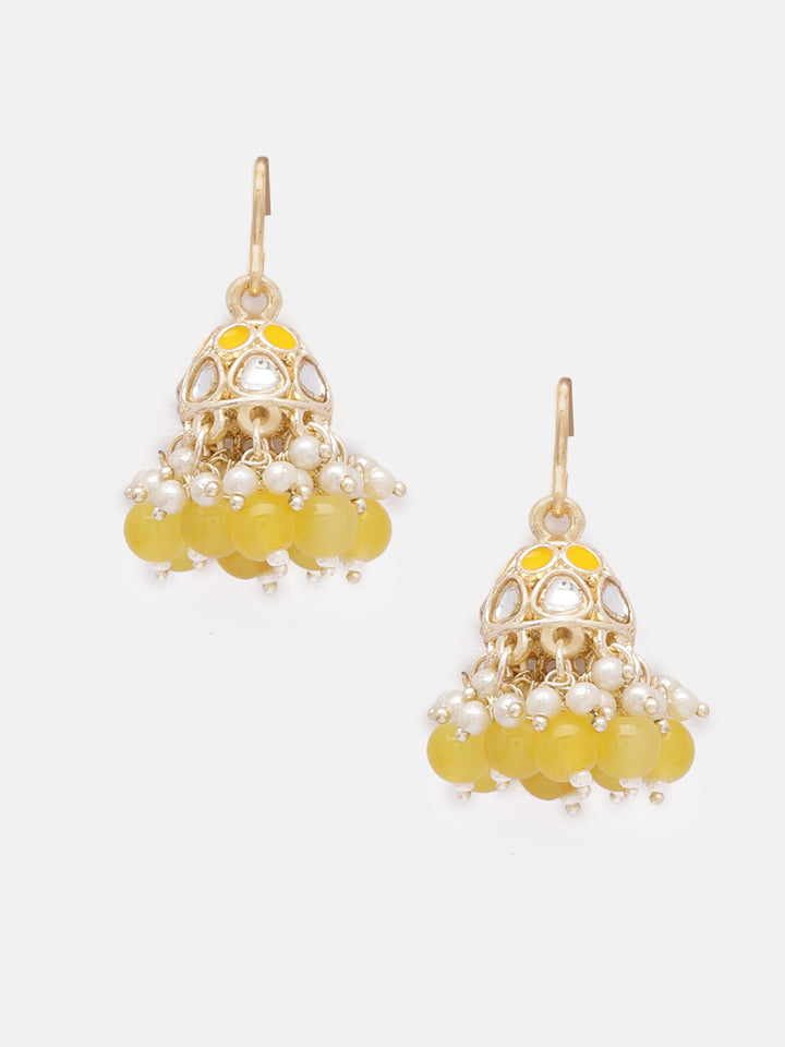 Priyaasi Yellow Beads Mini Pearls Gold Plated Jhumkis Earrings