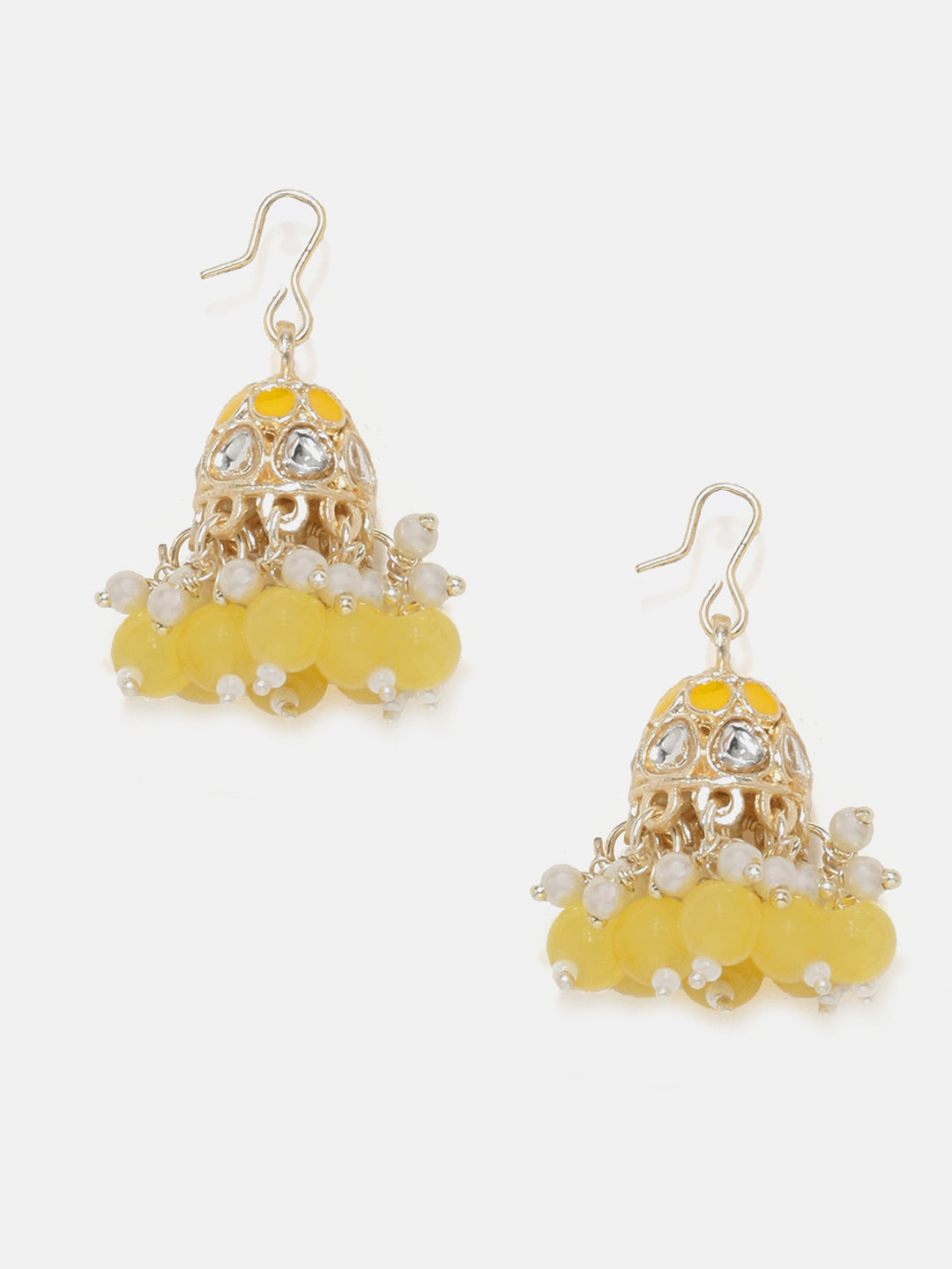 Priyaasi Yellow Beads Mini Pearls Gold Plated Jhumkis Earrings