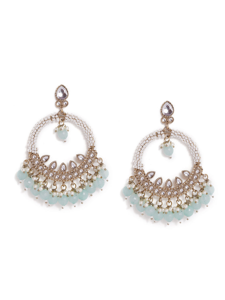 Priyaasi Aqua Beads Fresh Water Pearl Kundan Chandbali Gold Plated push back earrings