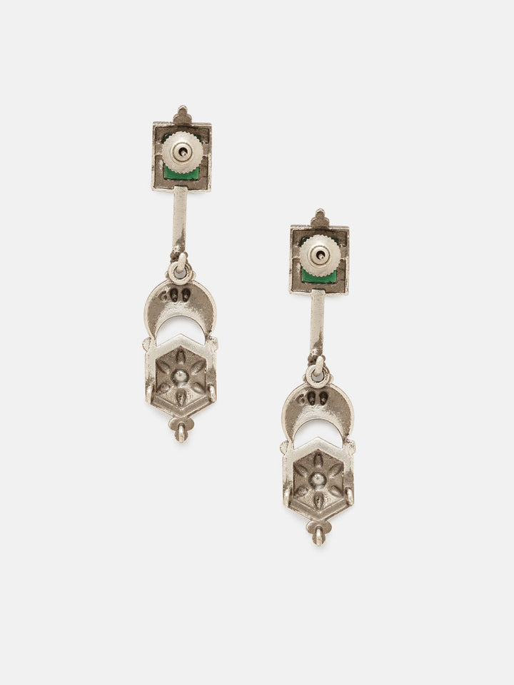 Priyaasi Silver Plated Green Oxidized Emarld Drop Earrings