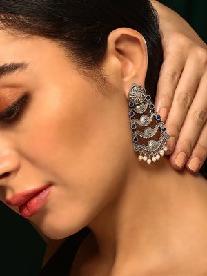 Priyaasi Silver Plated Blue Oxidized Kemp Chandbali Earrings