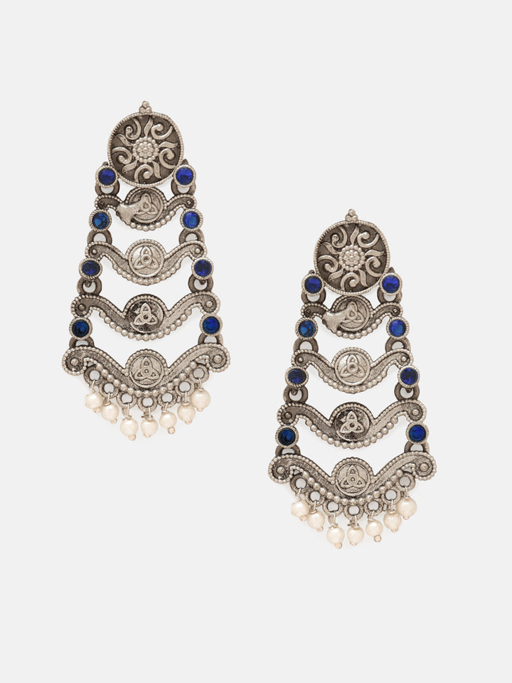 Priyaasi Silver Plated Blue Oxidized Kemp Chandbali Earrings