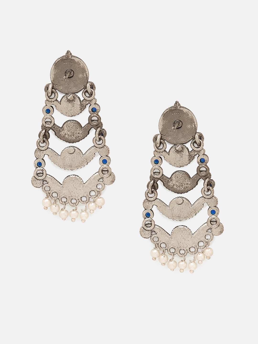 Priyaasi Silver Plated Blue Oxidized Kemp Chandbali Earrings