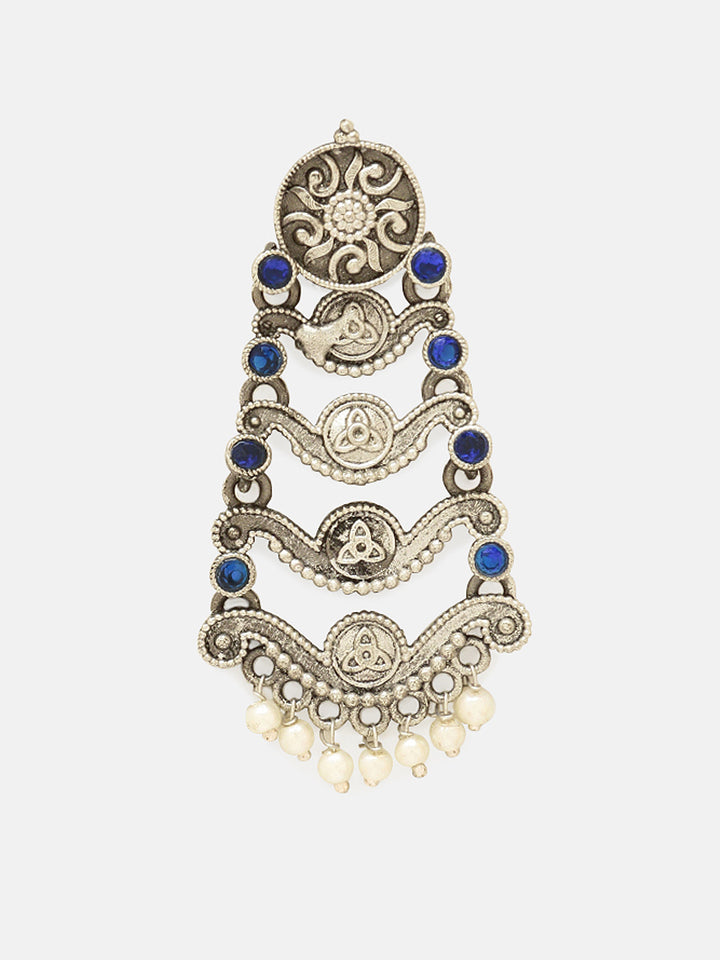 Priyaasi Silver Plated Blue Oxidized Kemp Chandbali Earrings