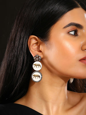 Priyaasi Antique Blooming Floral Tiger logo White Drop Earrings