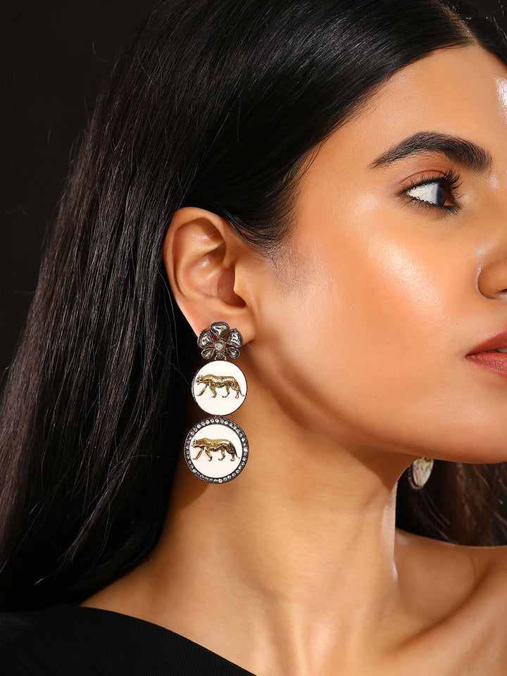 Priyaasi Antique Blooming Floral Tiger logo White Drop Earrings