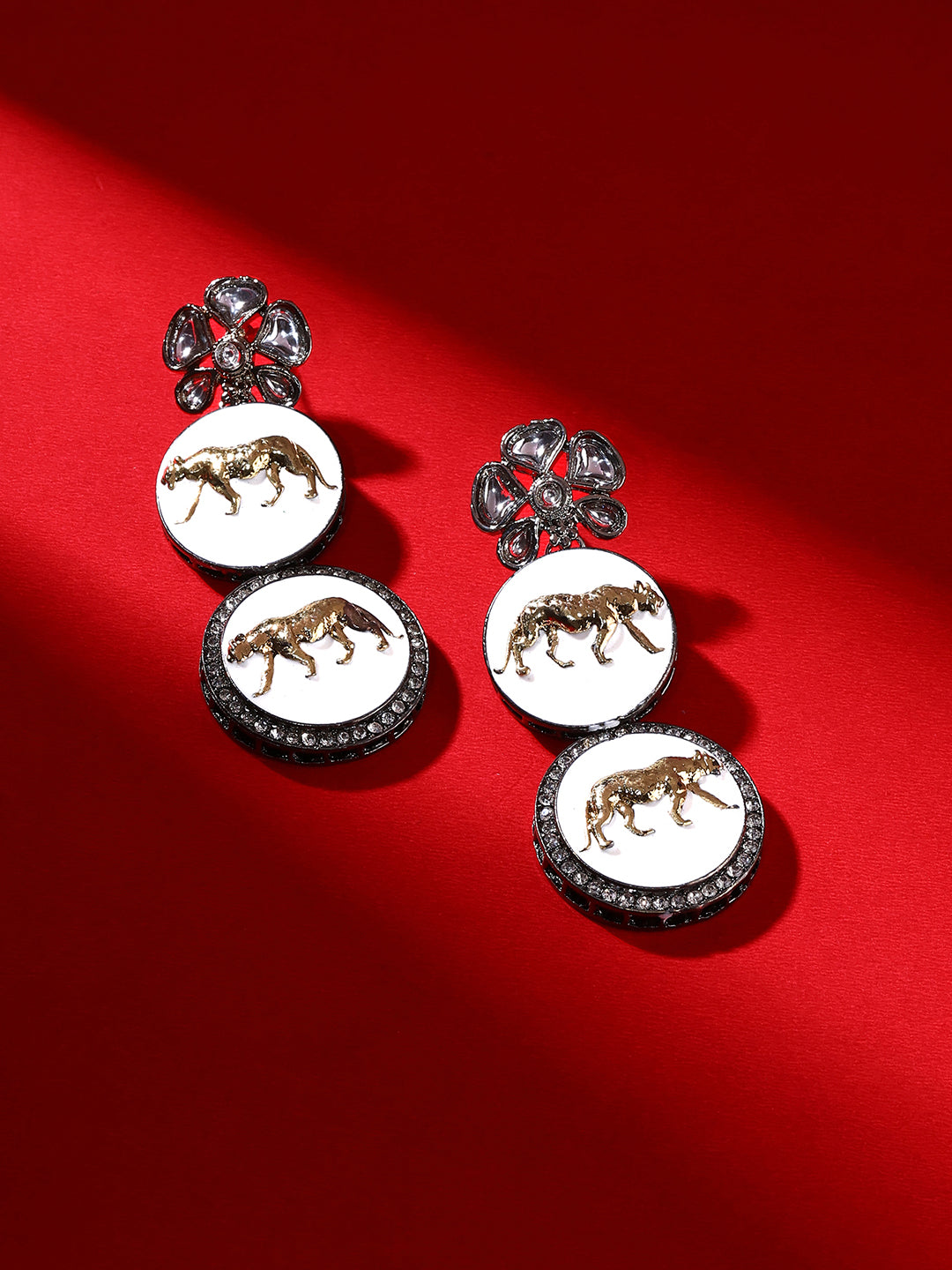 Priyaasi Antique Blooming Floral Tiger logo White Drop Earrings