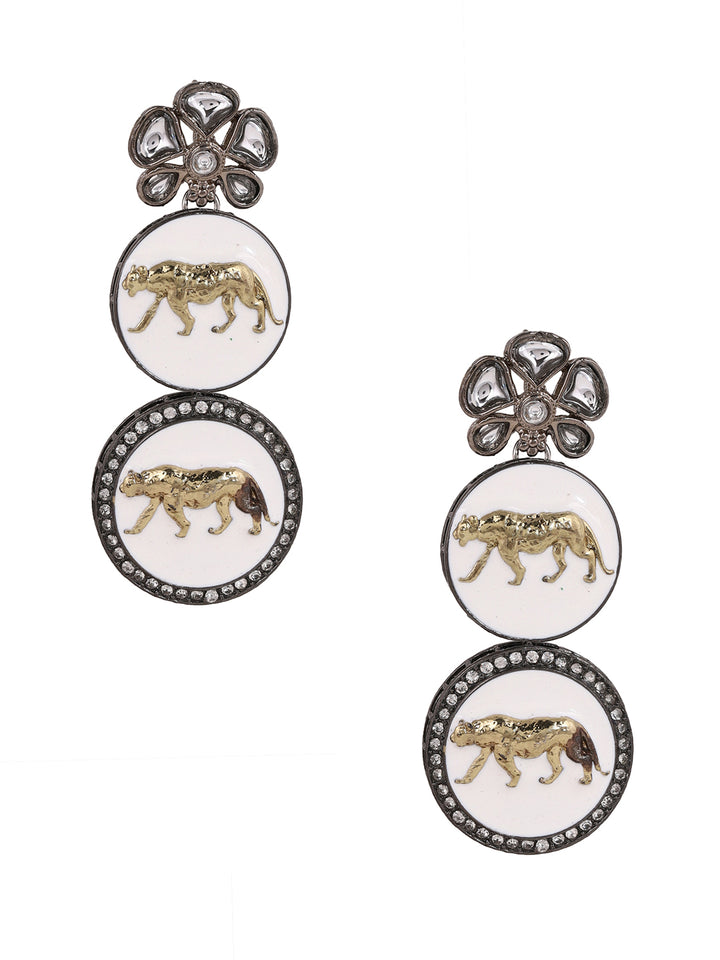 Priyaasi Antique Blooming Floral Tiger logo White Drop Earrings