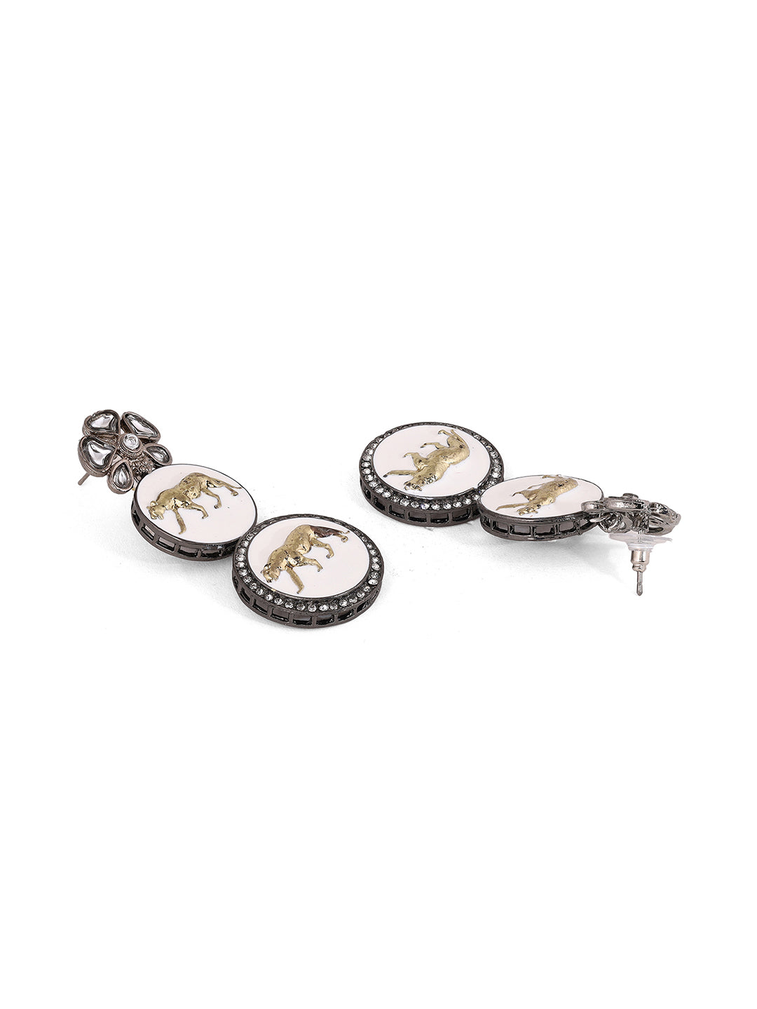 Priyaasi Antique Blooming Floral Tiger logo White Drop Earrings