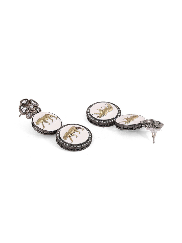 Priyaasi Antique Blooming Floral Tiger logo White Drop Earrings