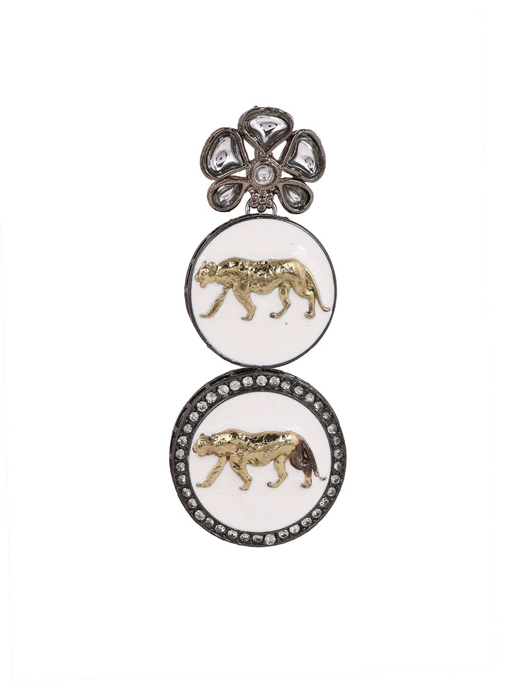Priyaasi Antique Blooming Floral Tiger logo White Drop Earrings
