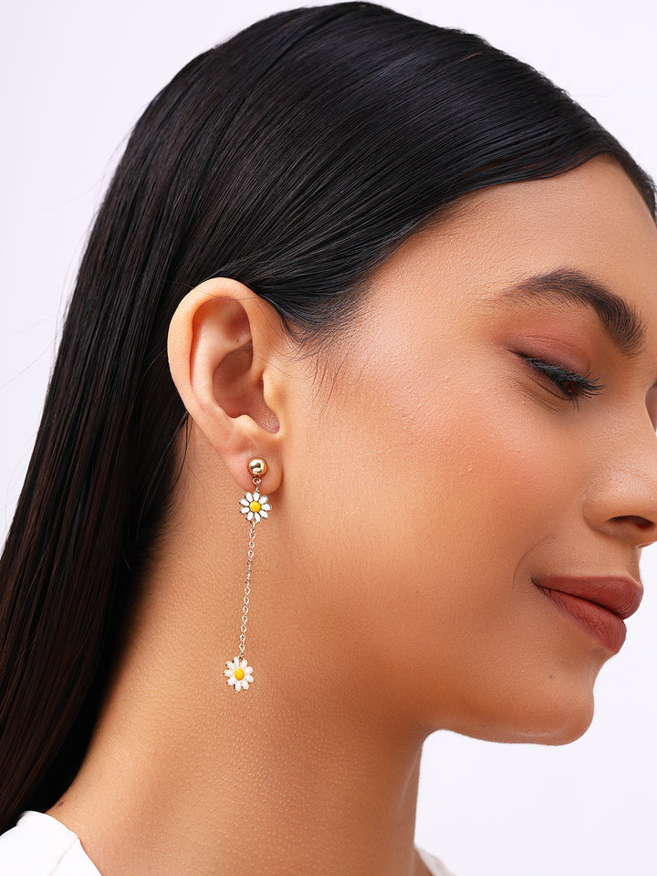 Priyaasi Gold Plated White Floral Drop Earrings