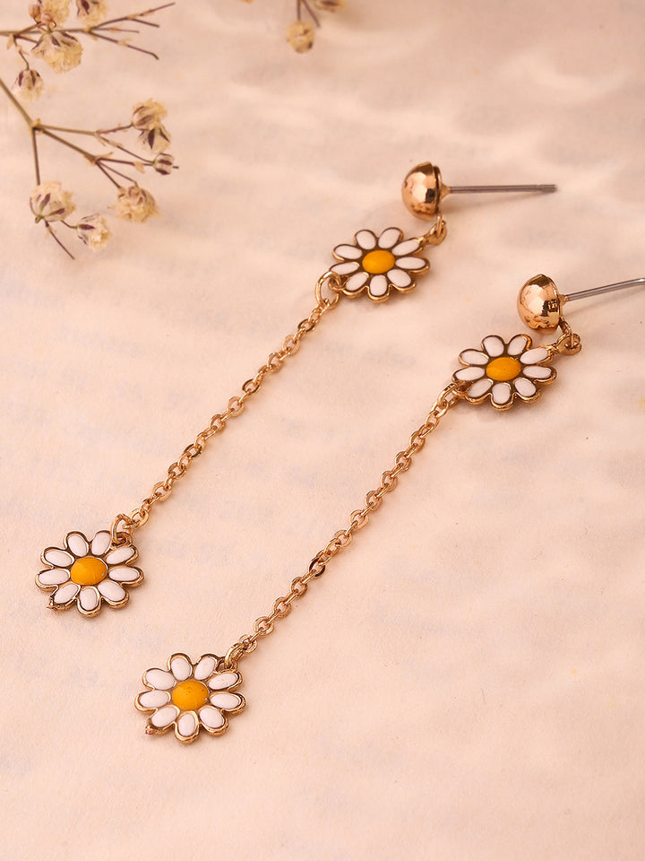 Priyaasi Gold Plated White Floral Drop Earrings